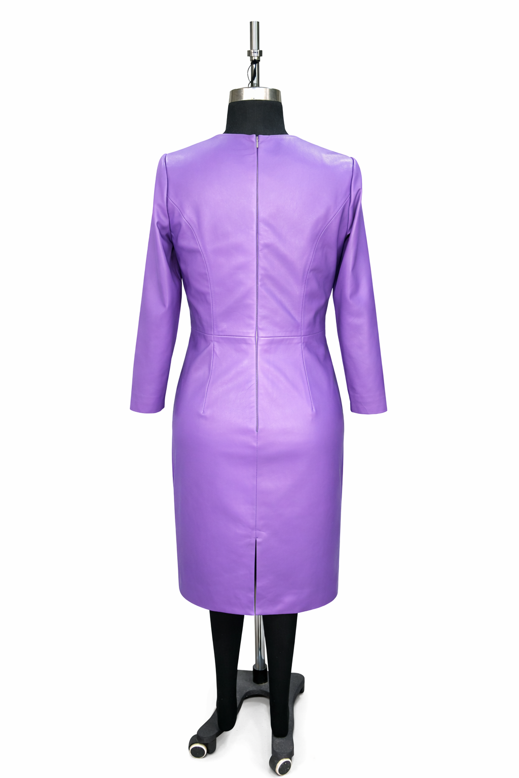 Genuine Lambskin Leather Purple Sheath Dress