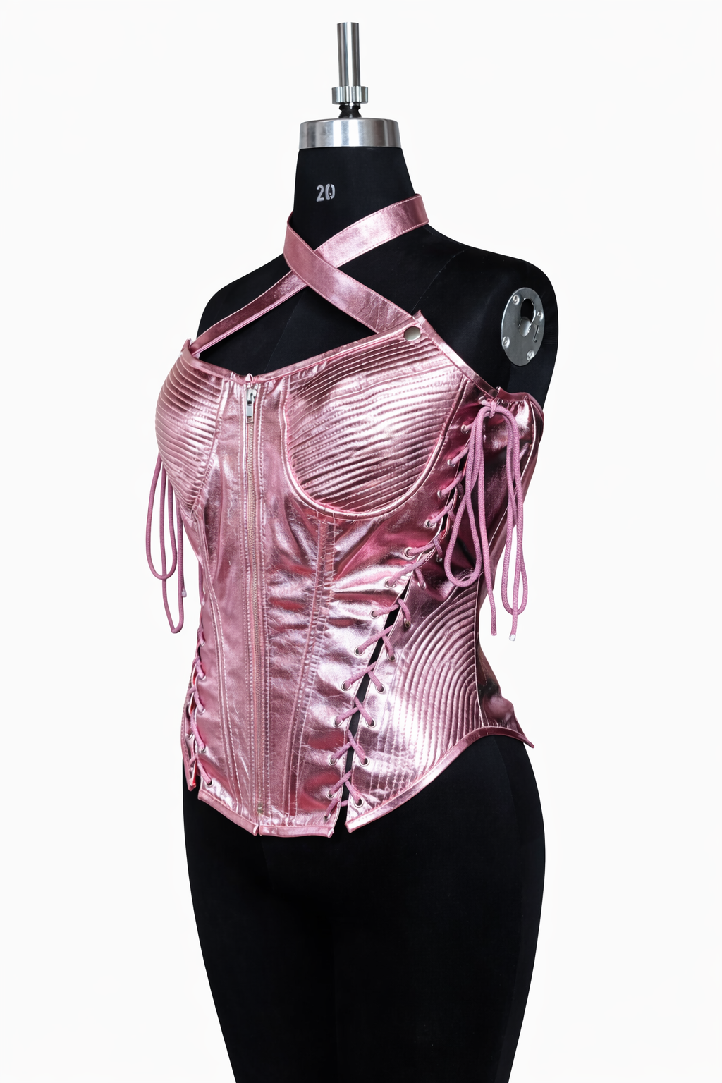 Metallic Pink Genuine Lambskin Leather Corset Top