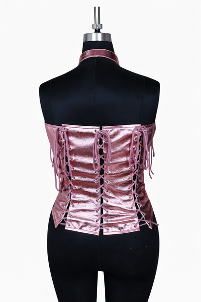 Metallic Pink Genuine Lambskin Leather Corset Top