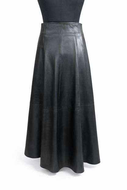 Genuine Lambskin Leather A-Line Maxi Skirt