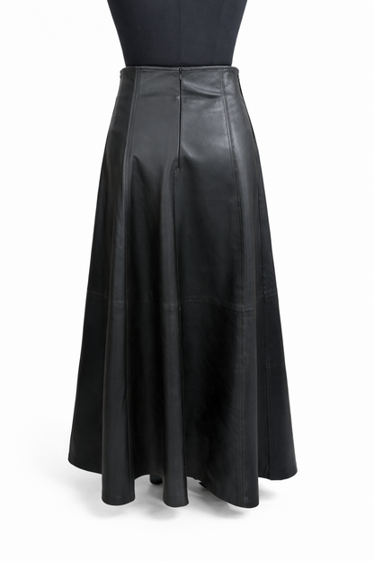 Genuine Lambskin Leather A-Line Maxi Skirt