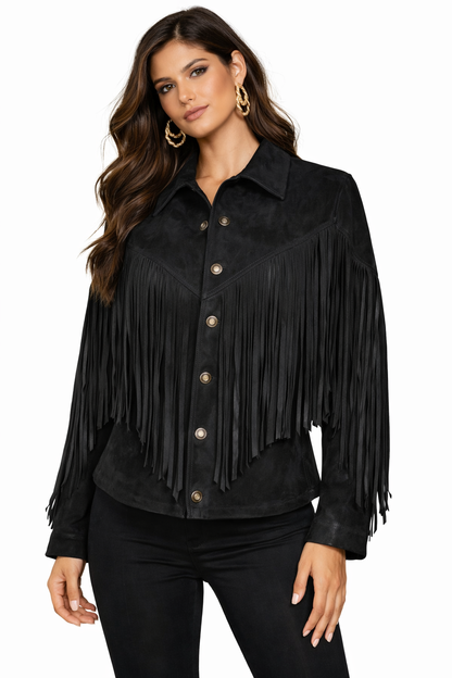 Genuine Suede Leather Fringe Jacket