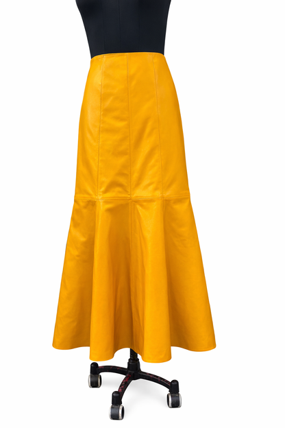 Genuine Lambskin Leather A-Line Maxi Skirt