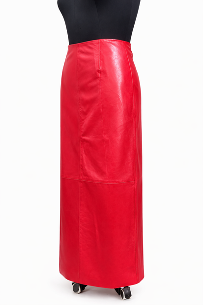 Genuine Lambskin Leather A-Line Maxi Skirt