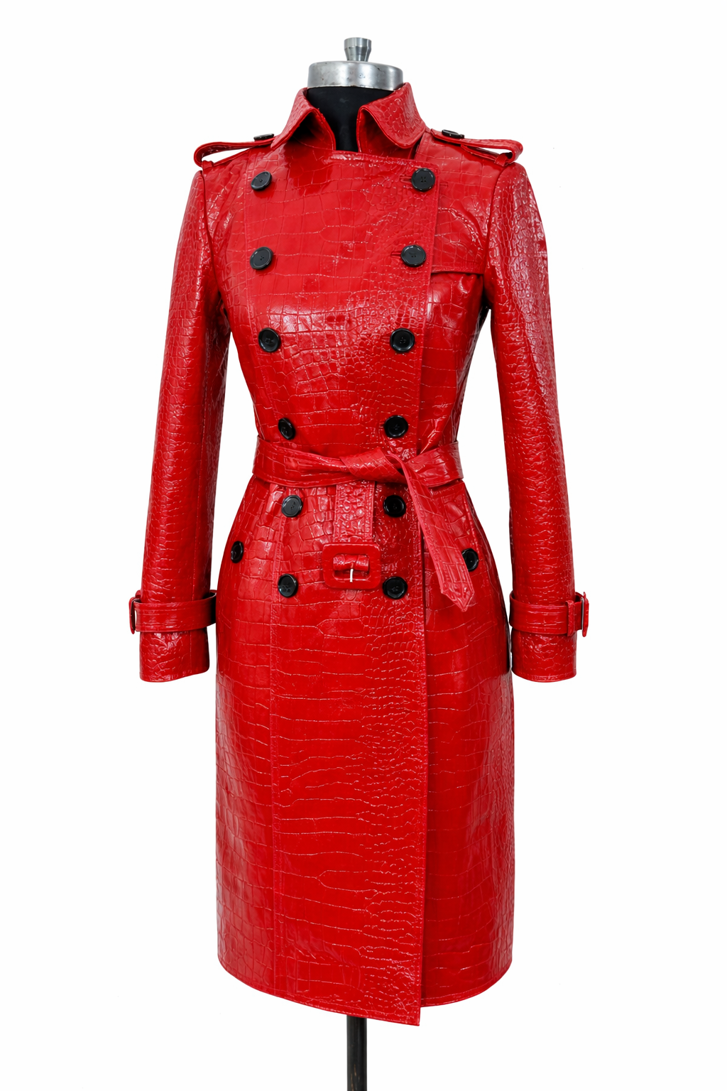Genuine Lambskin Leather Red Trench Coat