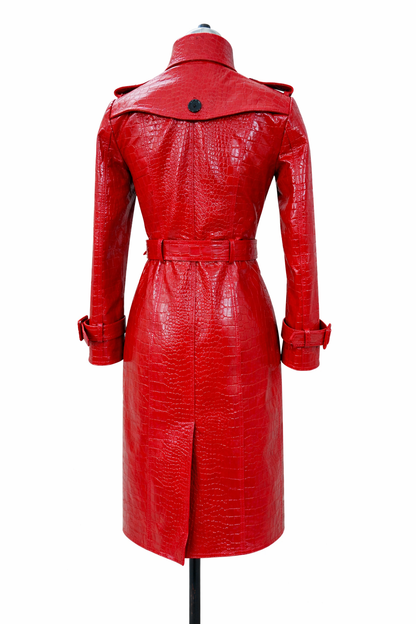 Genuine Lambskin Leather Red Trench Coat