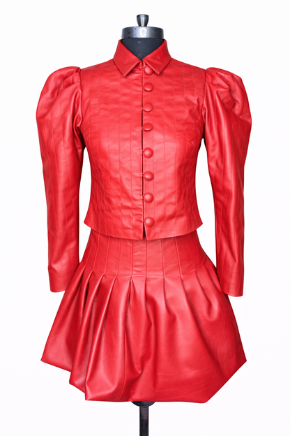 Genuine Lambskin Leather Red Two-Piece Set