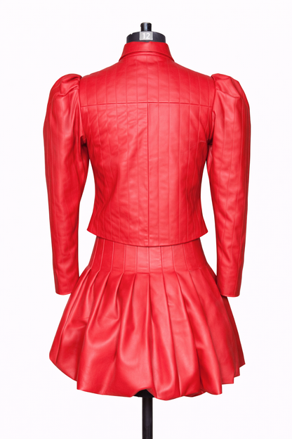 Genuine Lambskin Leather Red Two-Piece Set