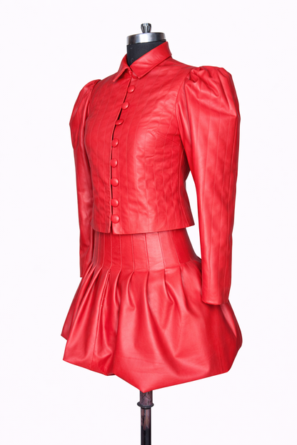 Genuine Lambskin Leather Red Two-Piece Set