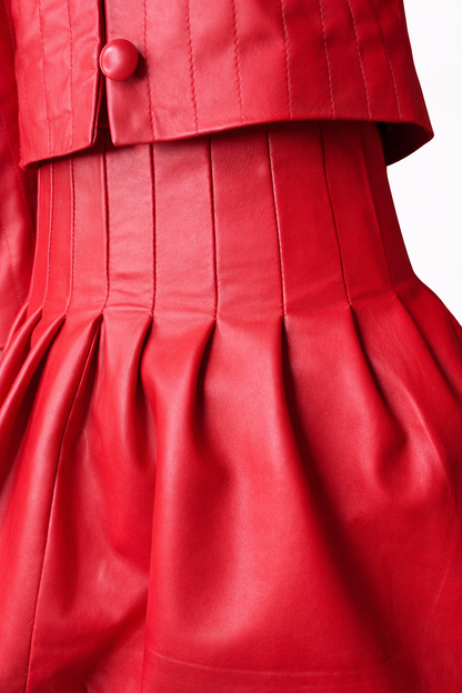 Genuine Lambskin Leather Red Two-Piece Set