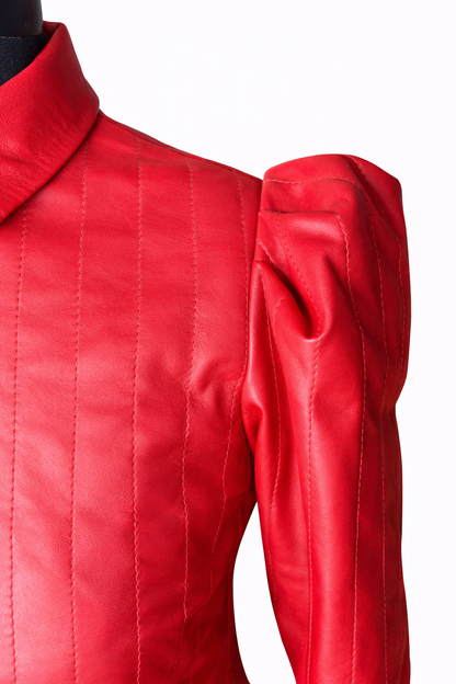 Genuine Lambskin Leather Red Two-Piece Set