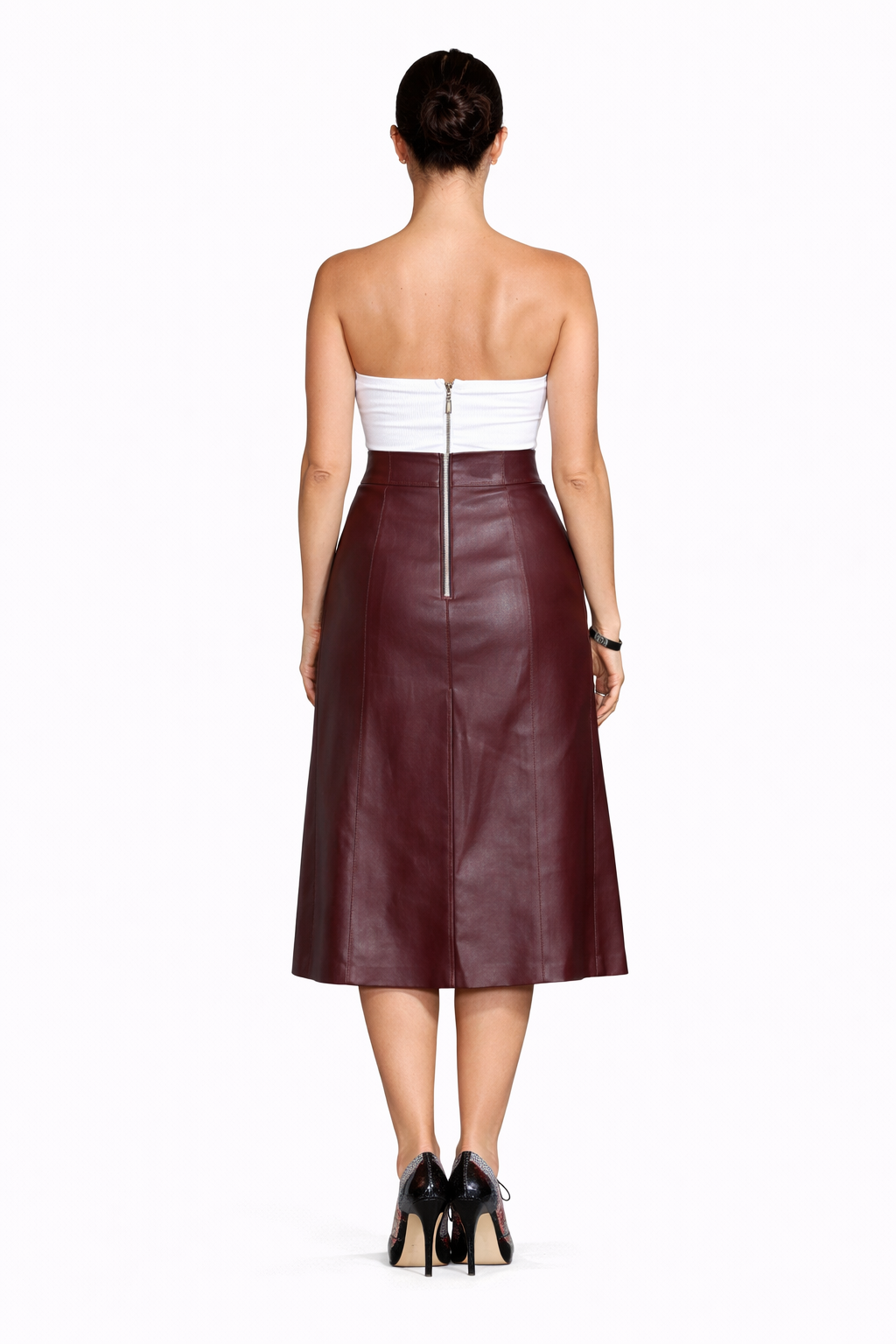 Genuine Lambskin Leather Midi Skirt