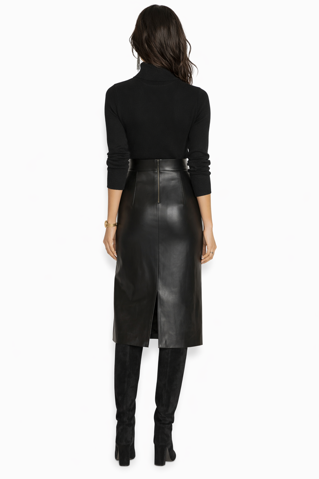 Genuine Lambskin Leather Midi Skirt
