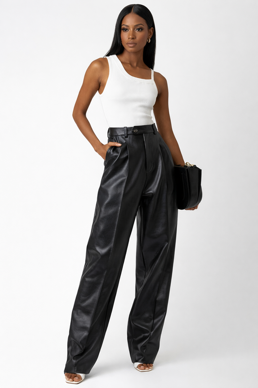 Genuine Lambskin Leather Wide Leg Pants