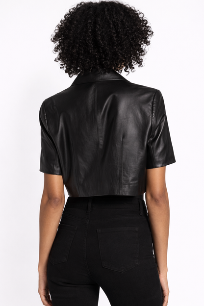 Genuine Lambskin Leather Cropped Blazer