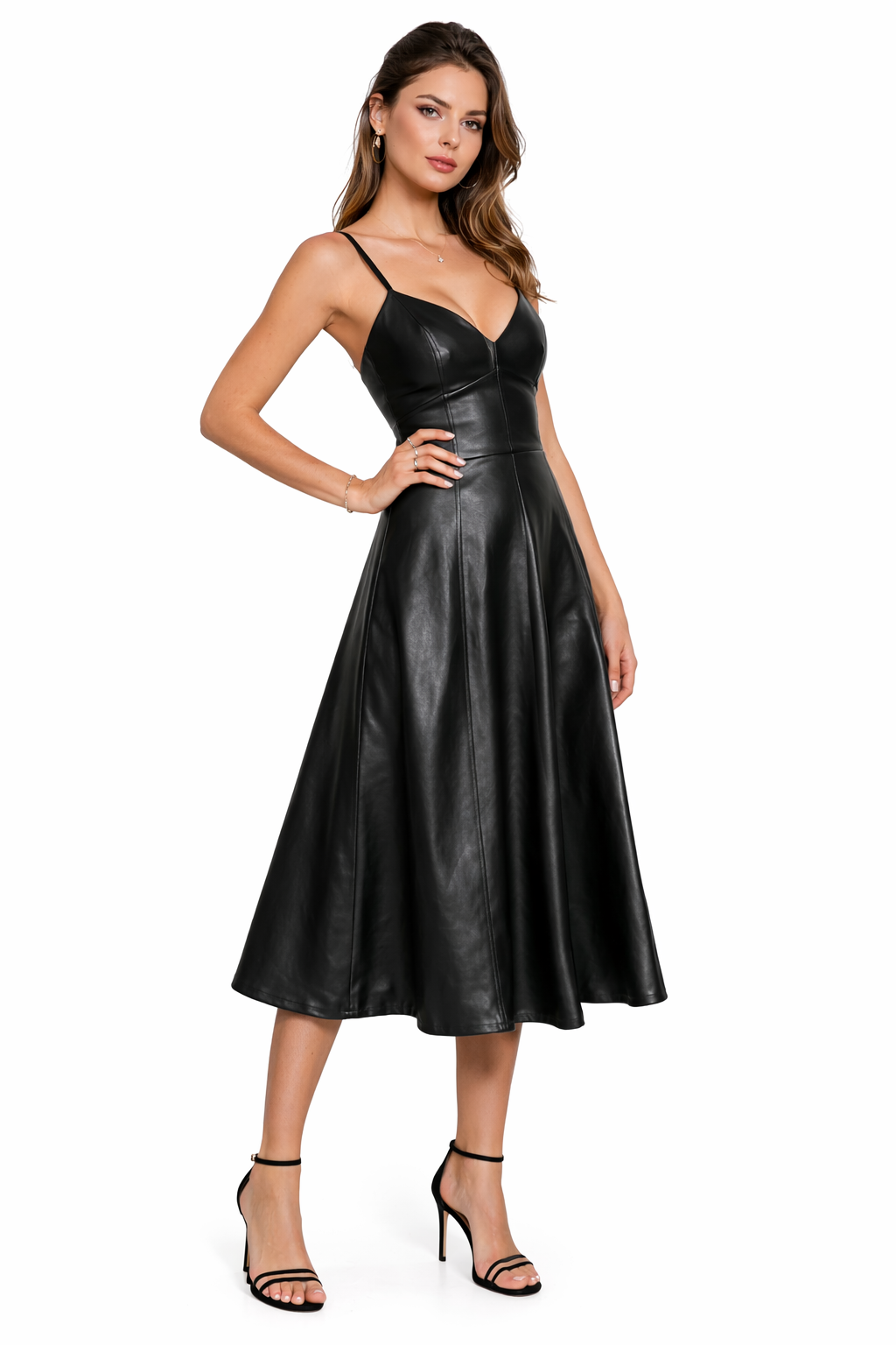 Genuine Lambskin Leather Midi Dress