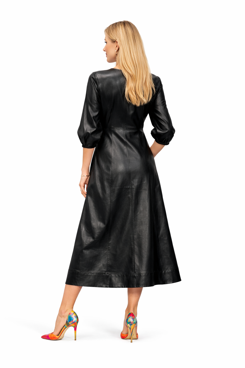 Genuine Lambskin Leather Midi Dress
