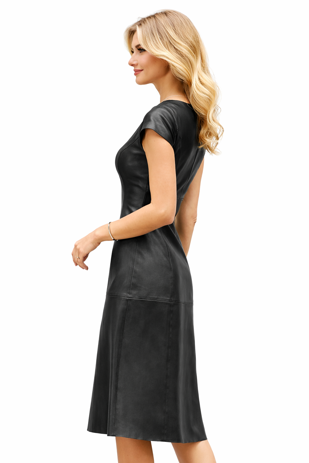 Genuine Lambskin Leather Midi Dress