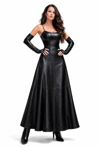Genuine Lambskin Leather Maxi Dress