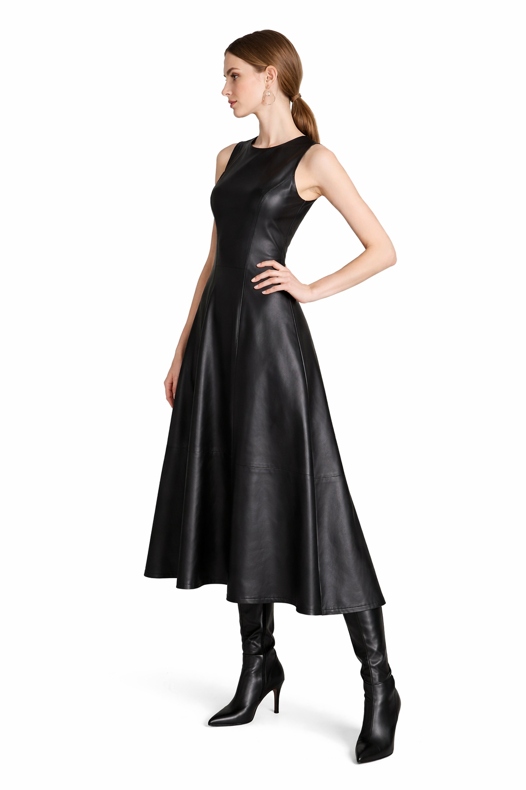 Genuine Lambskin Leather Midi Dress