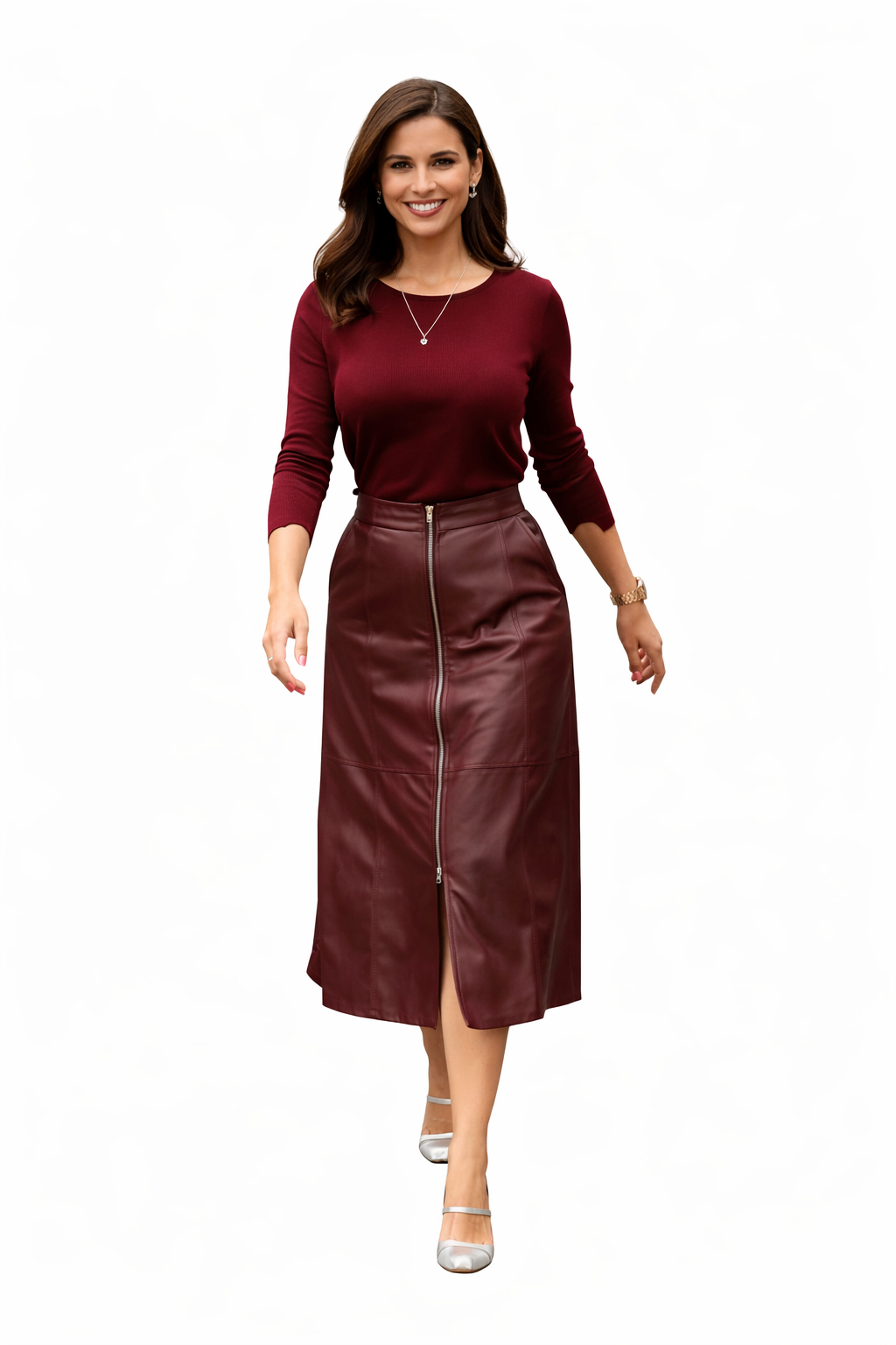 Genuine Lambskin Leather Midi Skirt