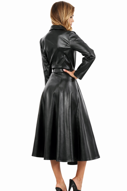 Genuine Lambskin Leather Trench Dress