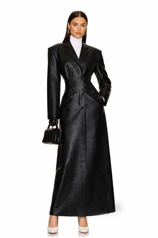 Genuine Lambskin Leather Long Coat Women