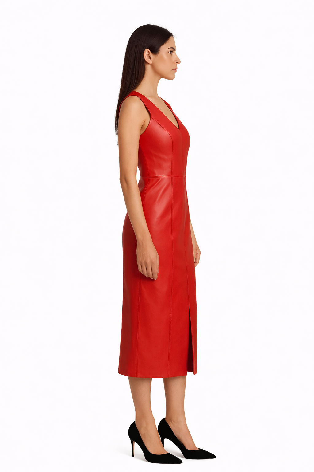 Genuine Lambskin Leather Midi Dress