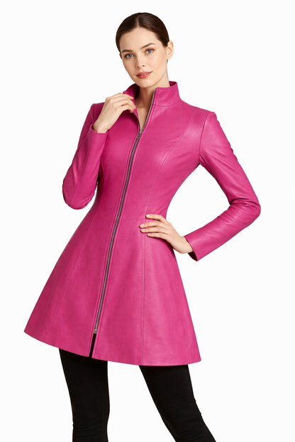 Genuine Lambskin Leather Coat Dress