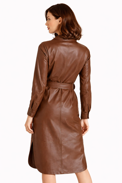 Genuine Lambskin Leather Shirt Dress