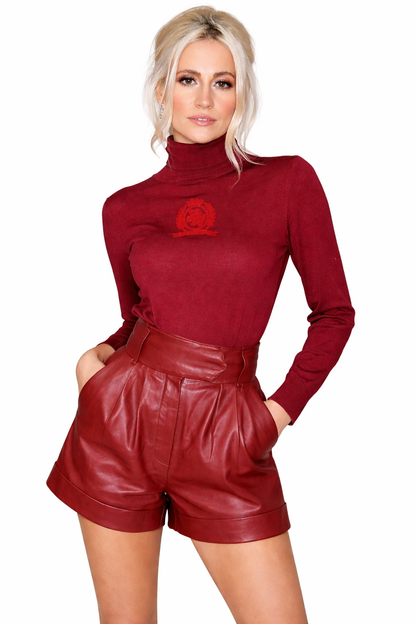 Genuine Lambskin Leather High Waist Shorts
