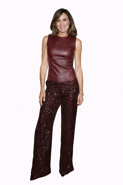 Burgundy Genuine Lambskin Leather Top