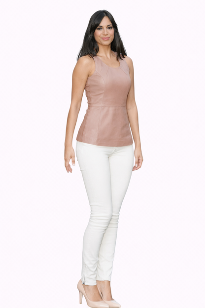 Genuine Lambskin Leather Peplum Top