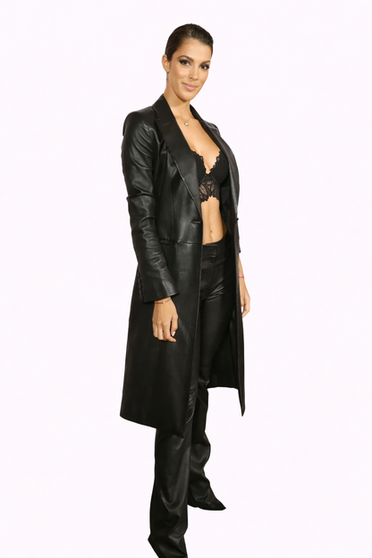 Genuine Lambskin Leather Long Coat