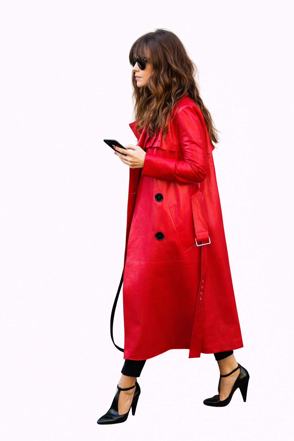 Red Genuine Lambskin Leather Trench Coat