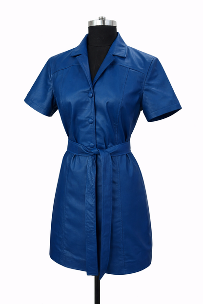 Genuine Lambskin Leather Shirt Dress