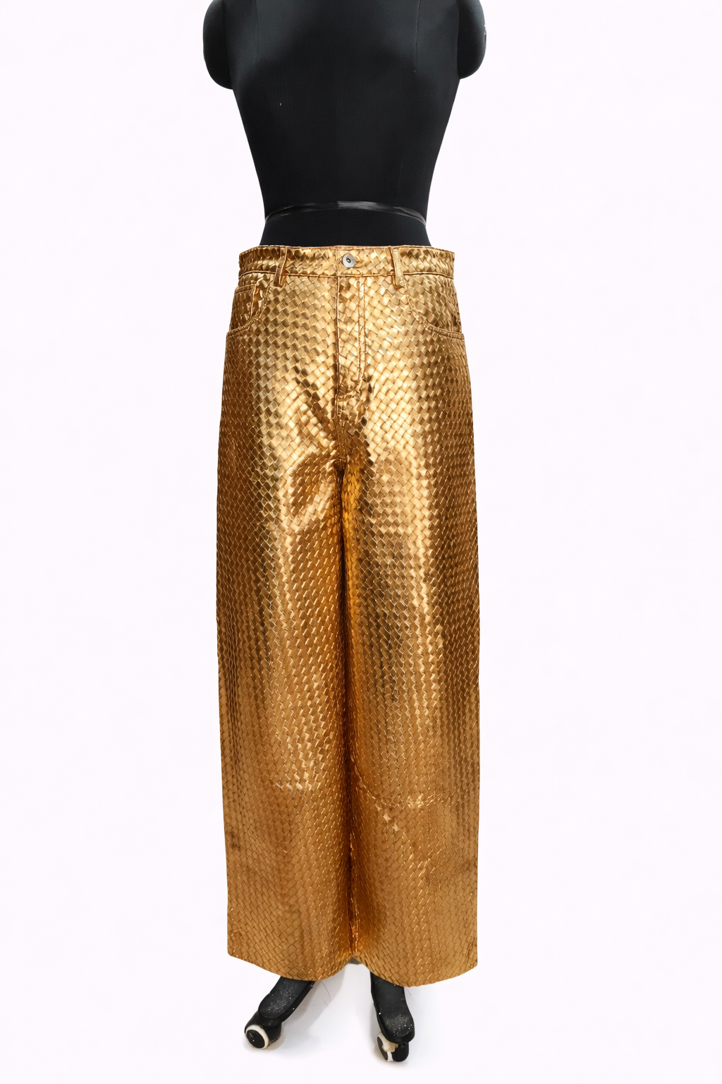 Genuine Lambskin Leather Gold Wide Leg Pants