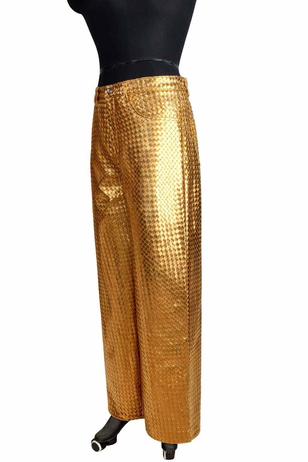 Genuine Lambskin Leather Gold Wide Leg Pants