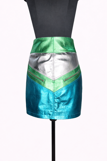 Metallic Genuine Lambskin Leather Mini Skirt