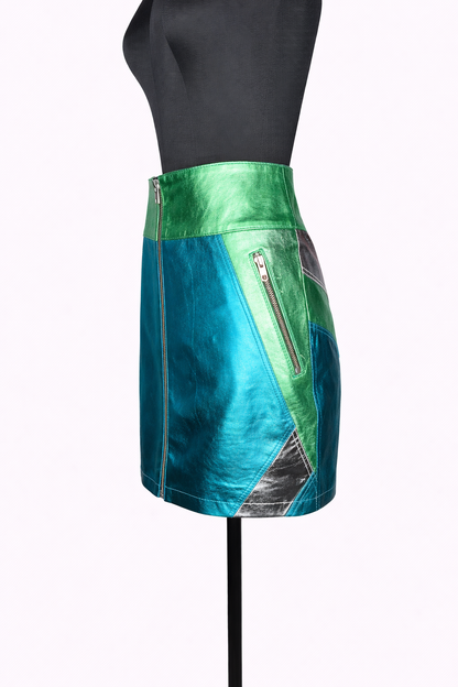 Metallic Genuine Lambskin Leather Mini Skirt