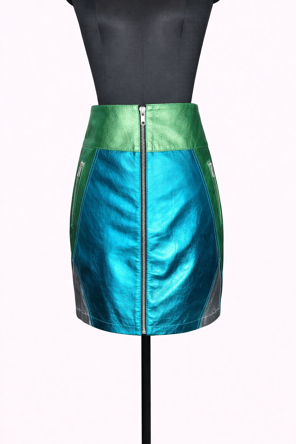 Metallic Genuine Lambskin Leather Mini Skirt