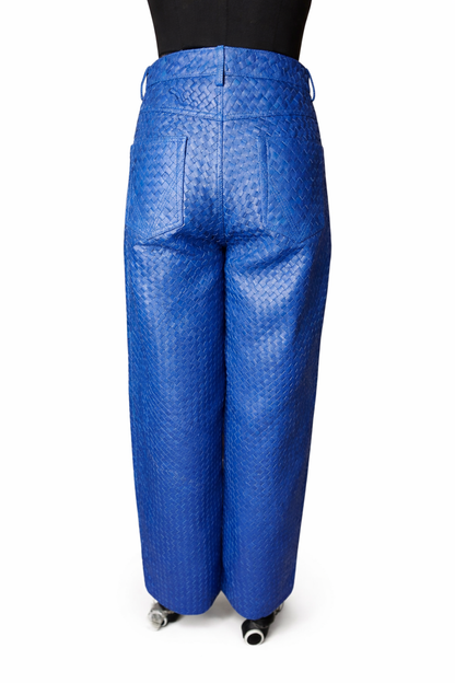Genuine Lambskin Leather Hand-Woven Wide Leg Pant