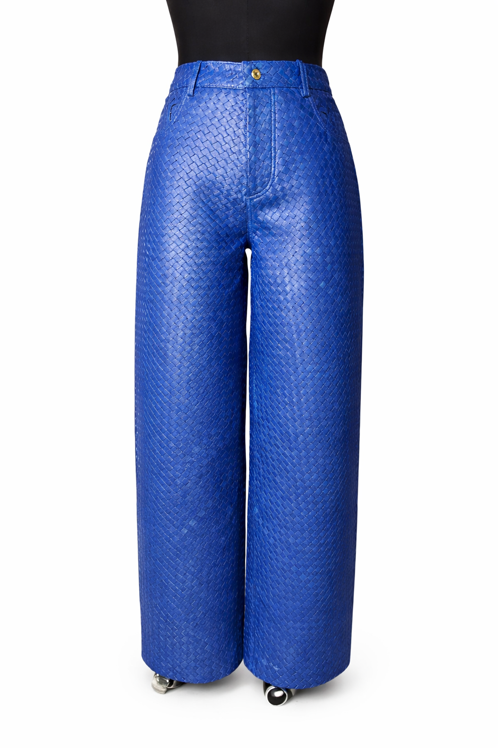 Genuine Lambskin Leather Hand-Woven Wide Leg Pant