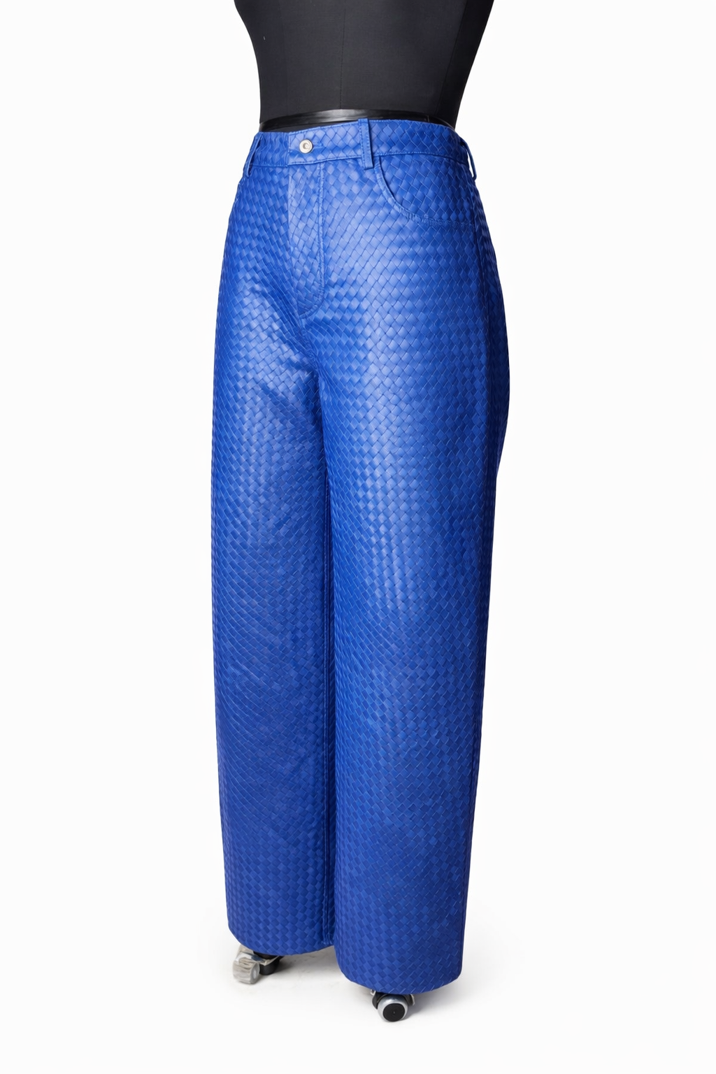 Genuine Lambskin Leather Hand-Woven Wide Leg Pant
