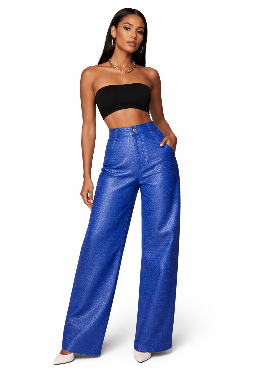 Genuine Lambskin Leather Hand-Woven Wide Leg Pant