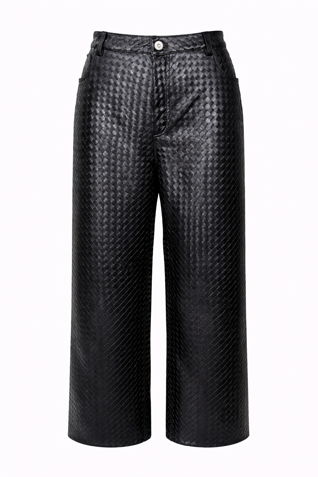 Genuine Lambskin Leather Hand-Woven Wide Leg Pant