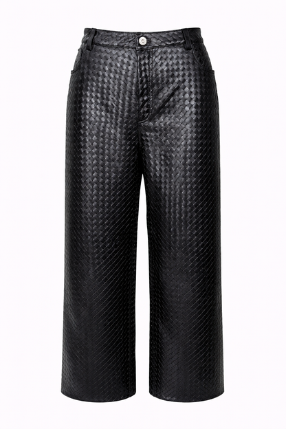 Genuine Lambskin Leather Hand-Woven Wide Leg Pant