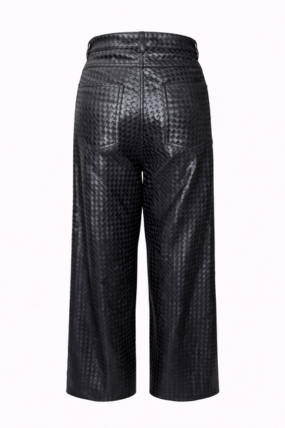 Genuine Lambskin Leather Hand-Woven Wide Leg Pant