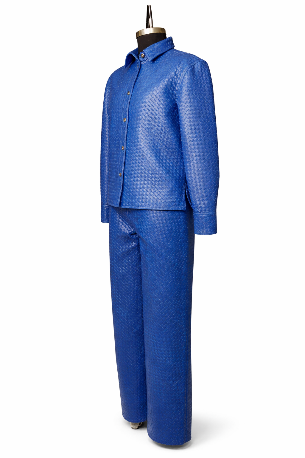 Genuine Lambskin Leather Handwoven Blue Two-Piece Suit