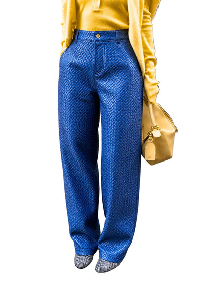 Genuine Lambskin Leather Hand-Woven Wide Leg Pant